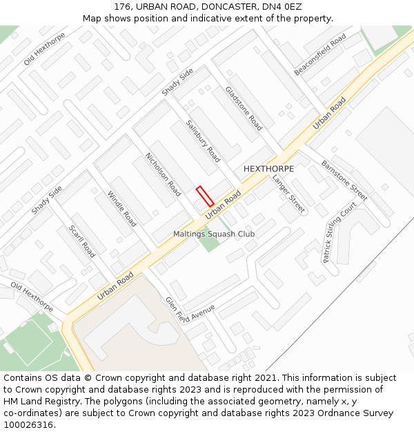 176, URBAN ROAD, DONCASTER, DN4 0EZ: Location map and indicative extent of plot