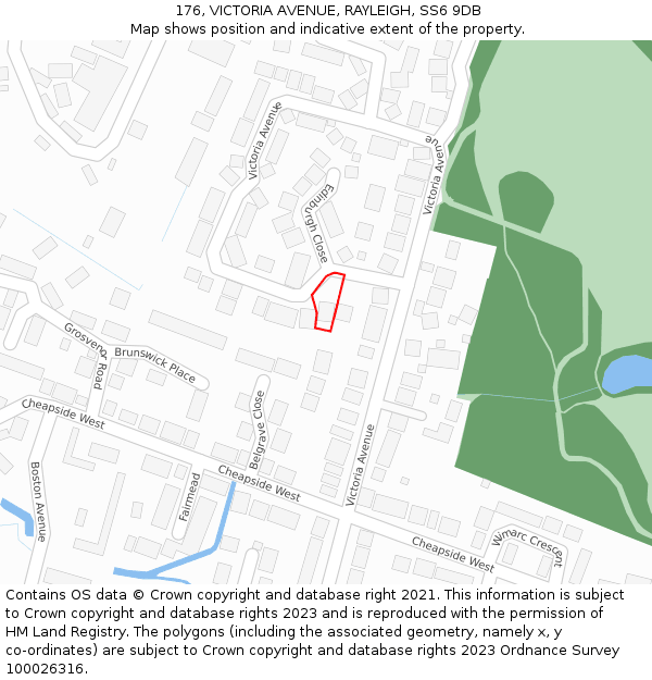 176, VICTORIA AVENUE, RAYLEIGH, SS6 9DB: Location map and indicative extent of plot