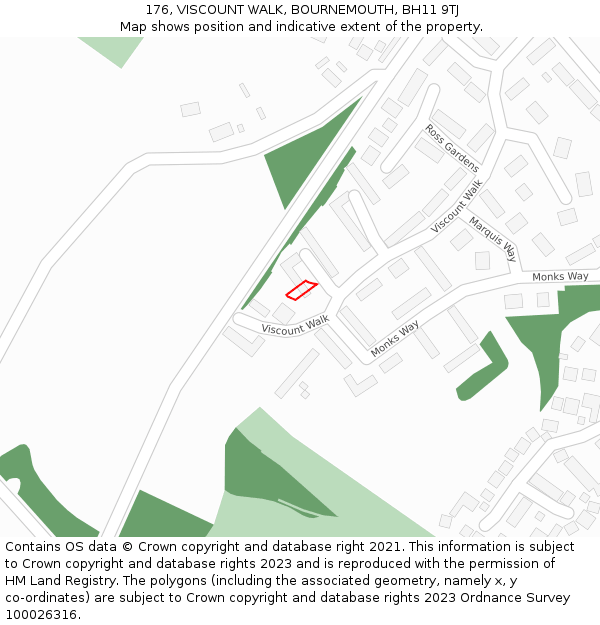 176, VISCOUNT WALK, BOURNEMOUTH, BH11 9TJ: Location map and indicative extent of plot