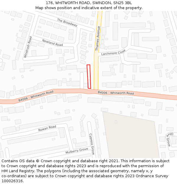176, WHITWORTH ROAD, SWINDON, SN25 3BL: Location map and indicative extent of plot