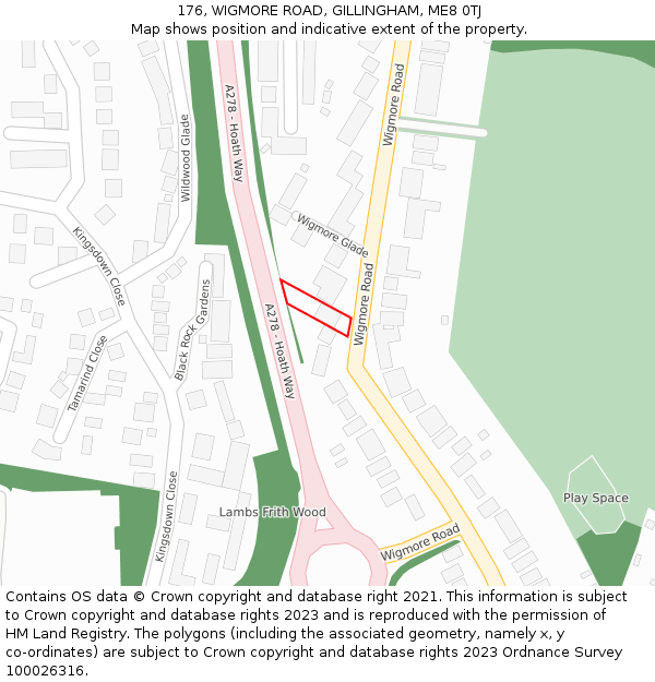 176, WIGMORE ROAD, GILLINGHAM, ME8 0TJ: Location map and indicative extent of plot