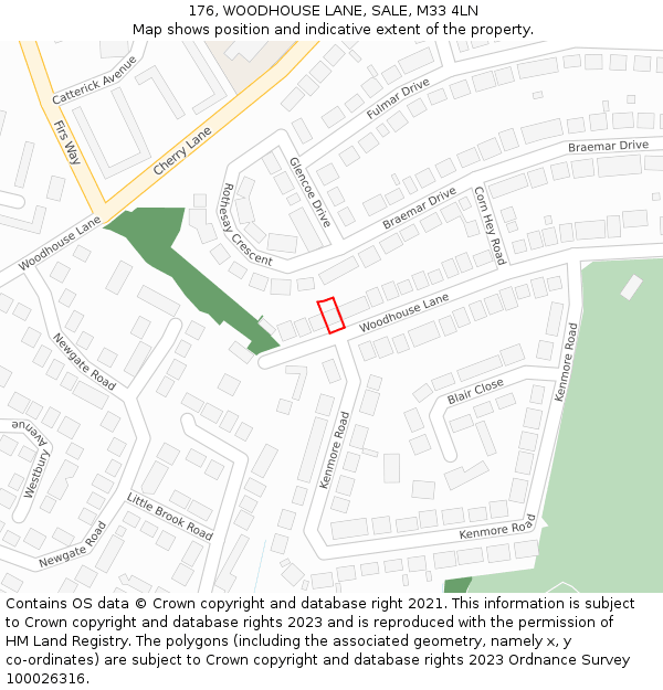 176, WOODHOUSE LANE, SALE, M33 4LN: Location map and indicative extent of plot