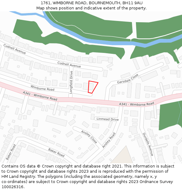 1761, WIMBORNE ROAD, BOURNEMOUTH, BH11 9AU: Location map and indicative extent of plot