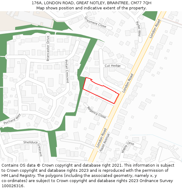 176A, LONDON ROAD, GREAT NOTLEY, BRAINTREE, CM77 7QH: Location map and indicative extent of plot