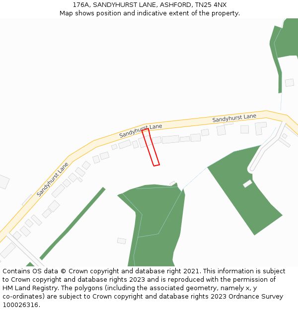 176A, SANDYHURST LANE, ASHFORD, TN25 4NX: Location map and indicative extent of plot