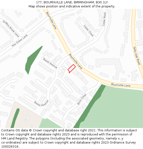 177, BOURNVILLE LANE, BIRMINGHAM, B30 1LY: Location map and indicative extent of plot