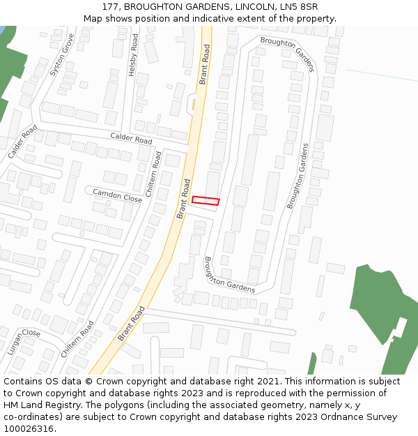 177, BROUGHTON GARDENS, LINCOLN, LN5 8SR: Location map and indicative extent of plot