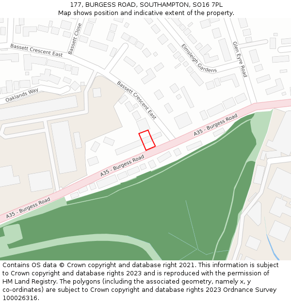 177, BURGESS ROAD, SOUTHAMPTON, SO16 7PL: Location map and indicative extent of plot