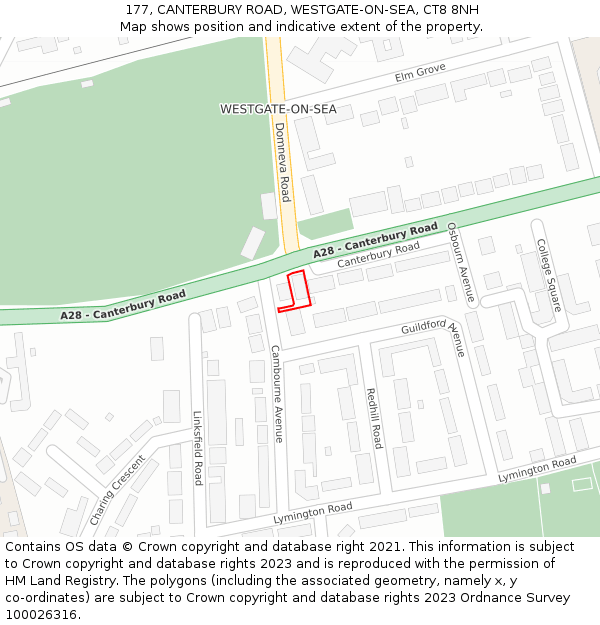 177, CANTERBURY ROAD, WESTGATE-ON-SEA, CT8 8NH: Location map and indicative extent of plot