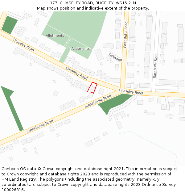177, CHASELEY ROAD, RUGELEY, WS15 2LN: Location map and indicative extent of plot