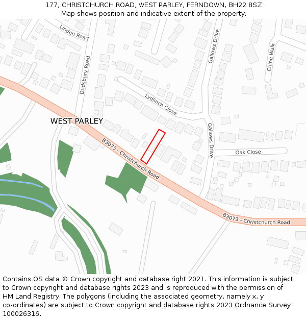 177, CHRISTCHURCH ROAD, WEST PARLEY, FERNDOWN, BH22 8SZ: Location map and indicative extent of plot