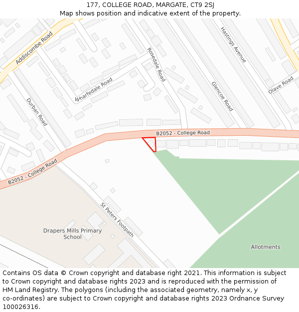 177, COLLEGE ROAD, MARGATE, CT9 2SJ: Location map and indicative extent of plot