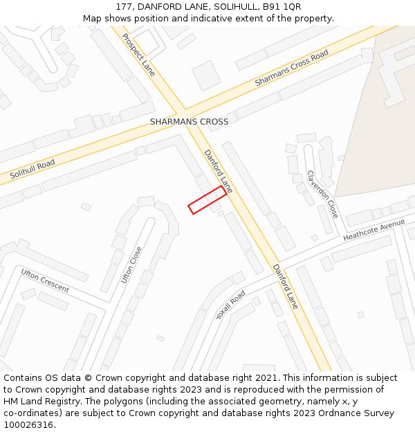 177, DANFORD LANE, SOLIHULL, B91 1QR: Location map and indicative extent of plot