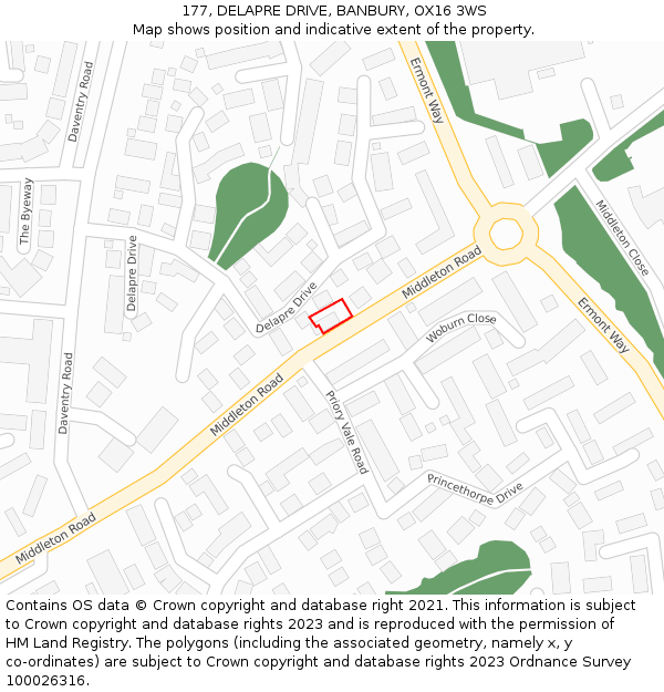 177, DELAPRE DRIVE, BANBURY, OX16 3WS: Location map and indicative extent of plot