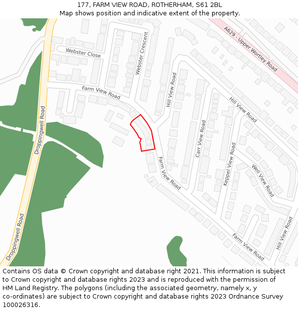 177, FARM VIEW ROAD, ROTHERHAM, S61 2BL: Location map and indicative extent of plot