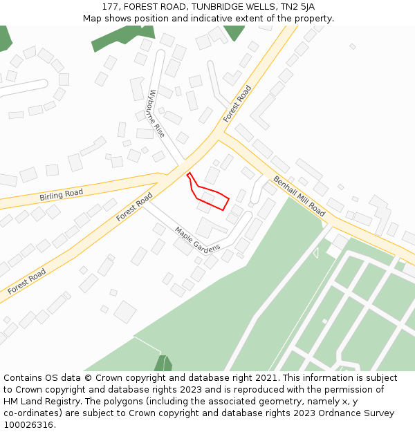177, FOREST ROAD, TUNBRIDGE WELLS, TN2 5JA: Location map and indicative extent of plot