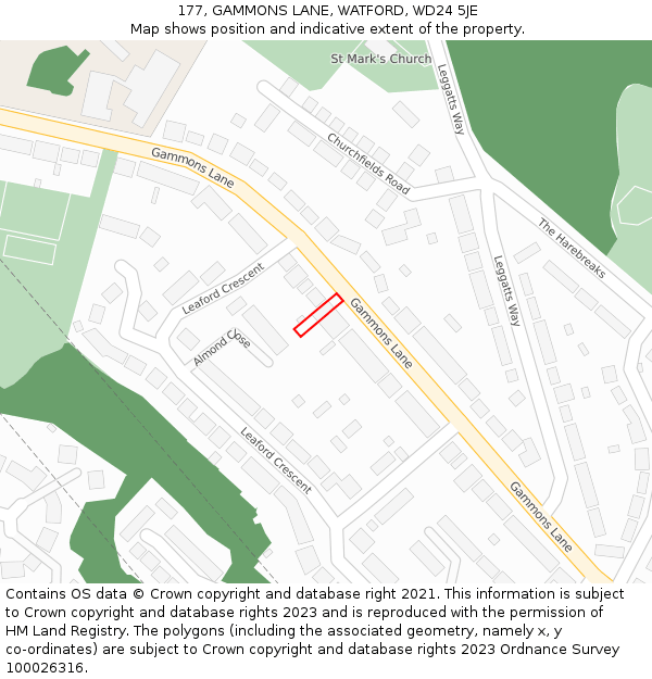 177, GAMMONS LANE, WATFORD, WD24 5JE: Location map and indicative extent of plot