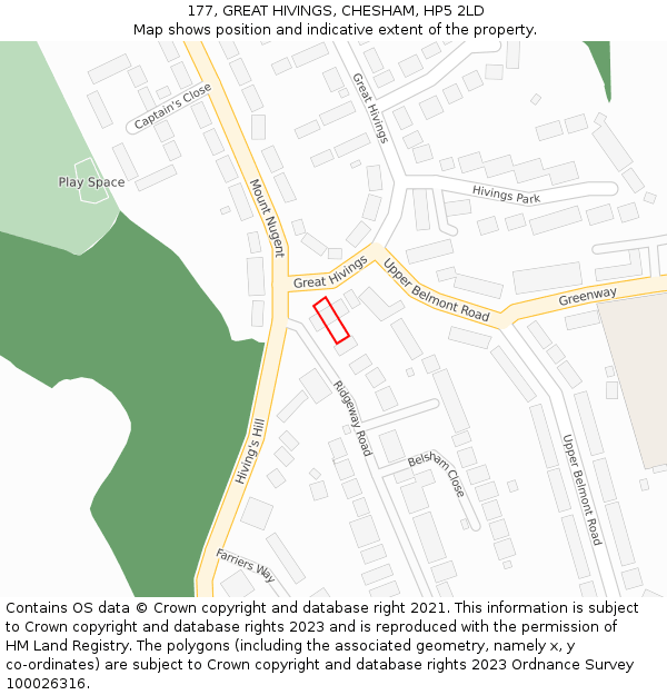 177, GREAT HIVINGS, CHESHAM, HP5 2LD: Location map and indicative extent of plot