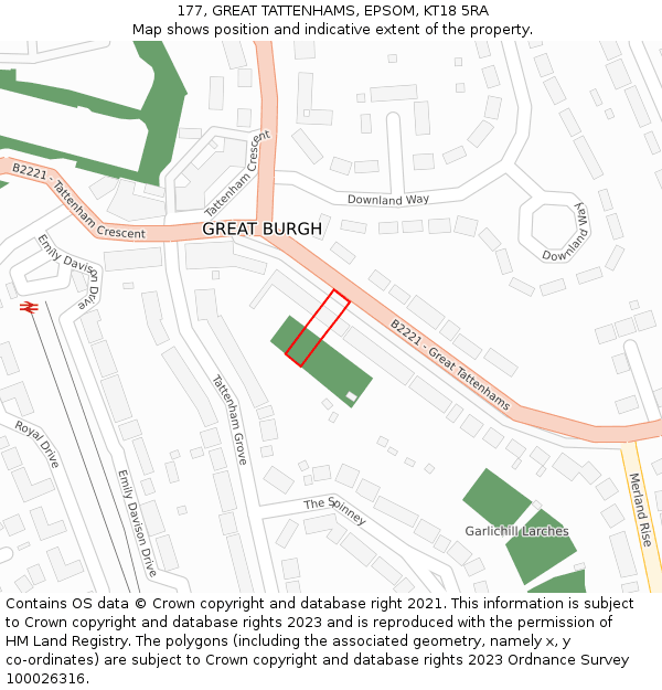 177, GREAT TATTENHAMS, EPSOM, KT18 5RA: Location map and indicative extent of plot