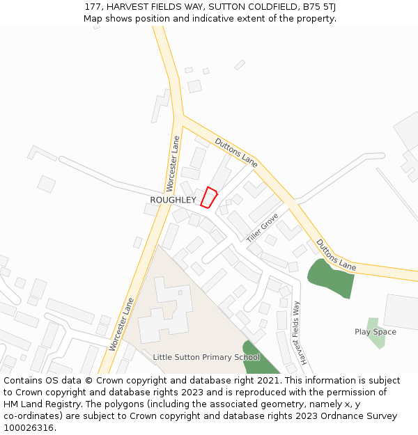 177, HARVEST FIELDS WAY, SUTTON COLDFIELD, B75 5TJ: Location map and indicative extent of plot