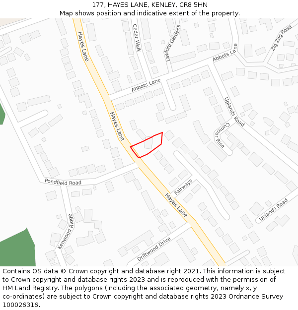 177, HAYES LANE, KENLEY, CR8 5HN: Location map and indicative extent of plot