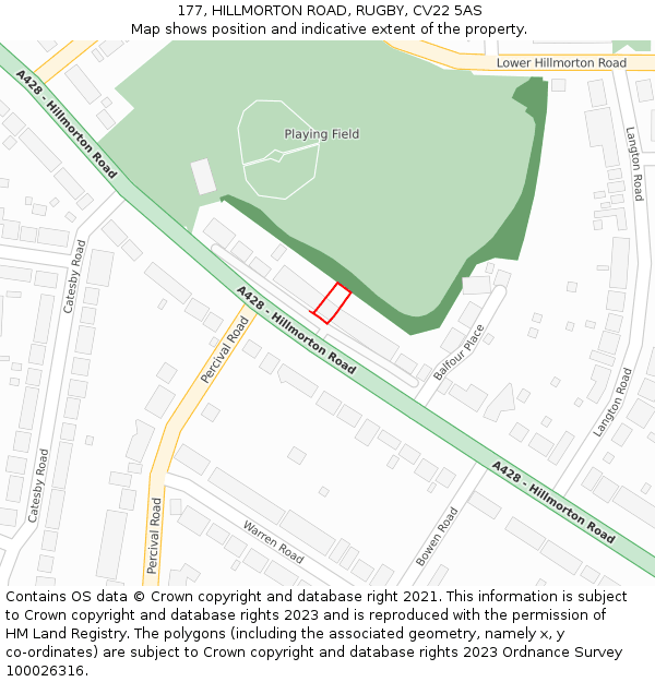 177, HILLMORTON ROAD, RUGBY, CV22 5AS: Location map and indicative extent of plot