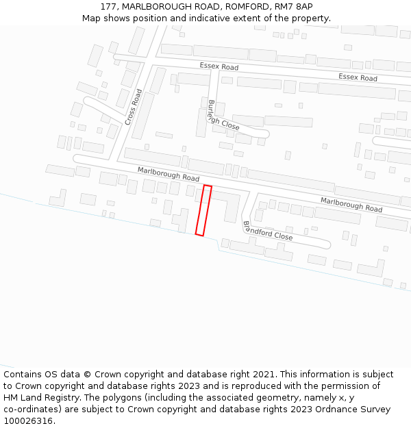 177, MARLBOROUGH ROAD, ROMFORD, RM7 8AP: Location map and indicative extent of plot