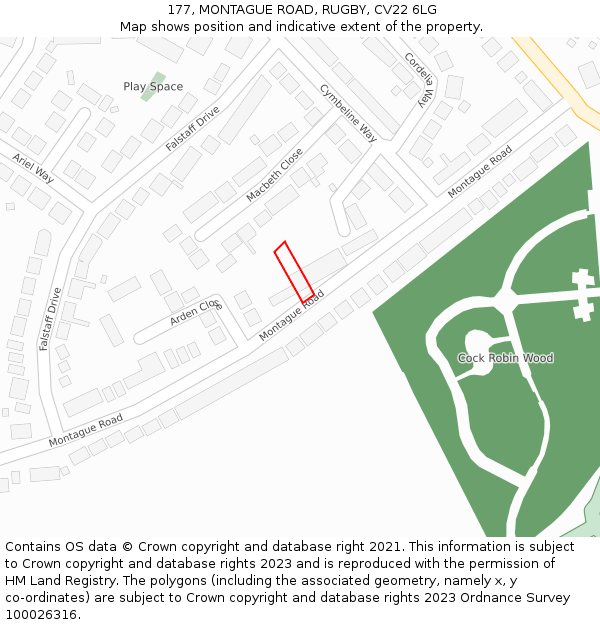 177, MONTAGUE ROAD, RUGBY, CV22 6LG: Location map and indicative extent of plot