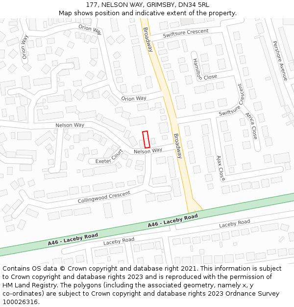 177, NELSON WAY, GRIMSBY, DN34 5RL: Location map and indicative extent of plot