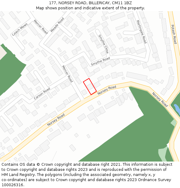 177, NORSEY ROAD, BILLERICAY, CM11 1BZ: Location map and indicative extent of plot