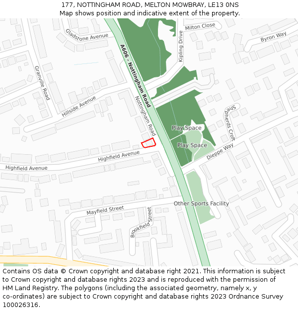 177, NOTTINGHAM ROAD, MELTON MOWBRAY, LE13 0NS: Location map and indicative extent of plot