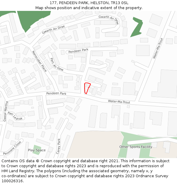 177, PENDEEN PARK, HELSTON, TR13 0SL: Location map and indicative extent of plot