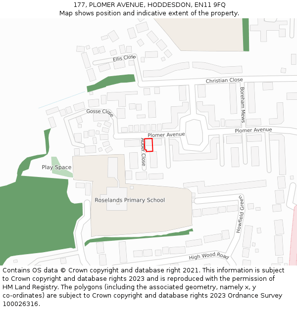 177, PLOMER AVENUE, HODDESDON, EN11 9FQ: Location map and indicative extent of plot