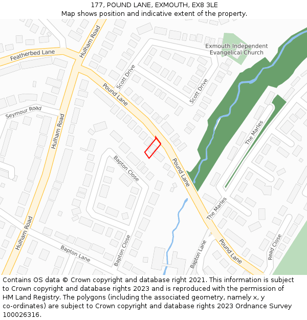 177, POUND LANE, EXMOUTH, EX8 3LE: Location map and indicative extent of plot