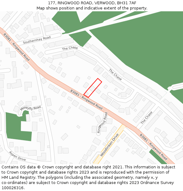 177, RINGWOOD ROAD, VERWOOD, BH31 7AF: Location map and indicative extent of plot