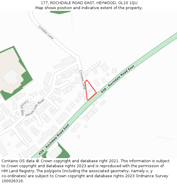 177, ROCHDALE ROAD EAST, HEYWOOD, OL10 1QU: Location map and indicative extent of plot