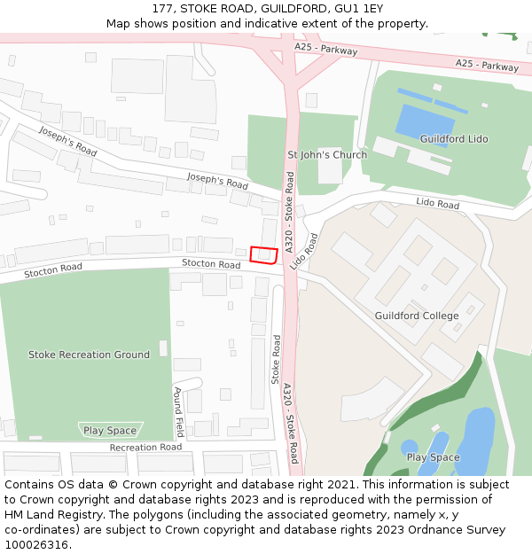 177, STOKE ROAD, GUILDFORD, GU1 1EY: Location map and indicative extent of plot