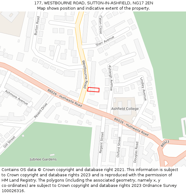 177, WESTBOURNE ROAD, SUTTON-IN-ASHFIELD, NG17 2EN: Location map and indicative extent of plot