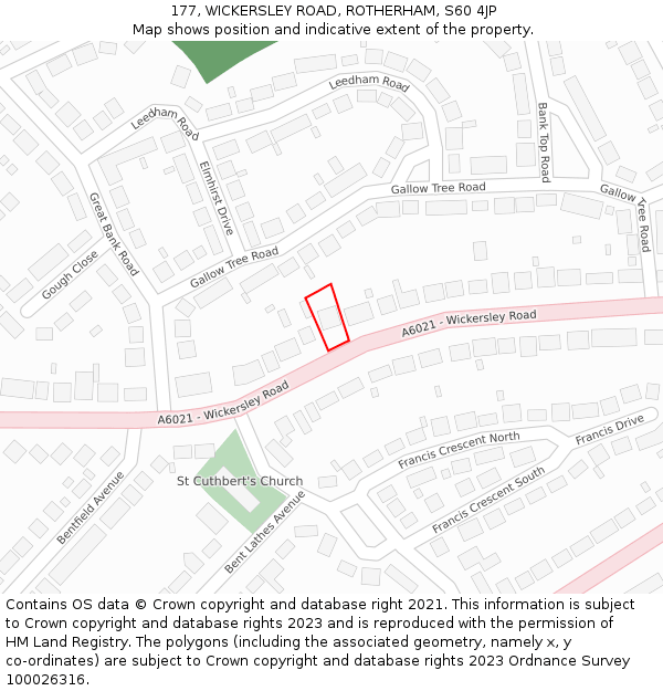 177, WICKERSLEY ROAD, ROTHERHAM, S60 4JP: Location map and indicative extent of plot