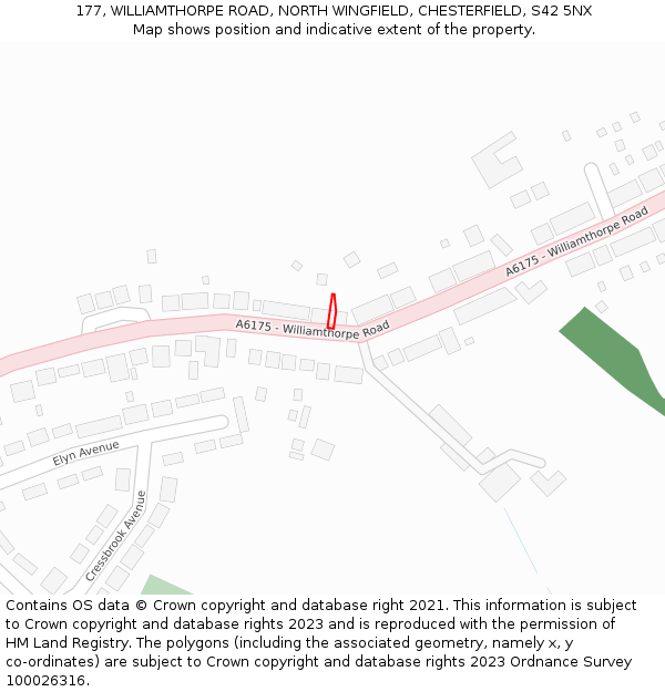 177, WILLIAMTHORPE ROAD, NORTH WINGFIELD, CHESTERFIELD, S42 5NX: Location map and indicative extent of plot