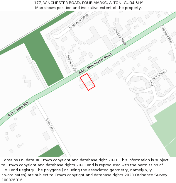 177, WINCHESTER ROAD, FOUR MARKS, ALTON, GU34 5HY: Location map and indicative extent of plot