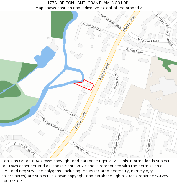 177A, BELTON LANE, GRANTHAM, NG31 9PL: Location map and indicative extent of plot