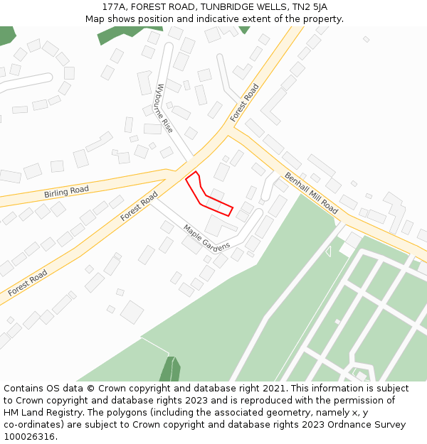 177A, FOREST ROAD, TUNBRIDGE WELLS, TN2 5JA: Location map and indicative extent of plot