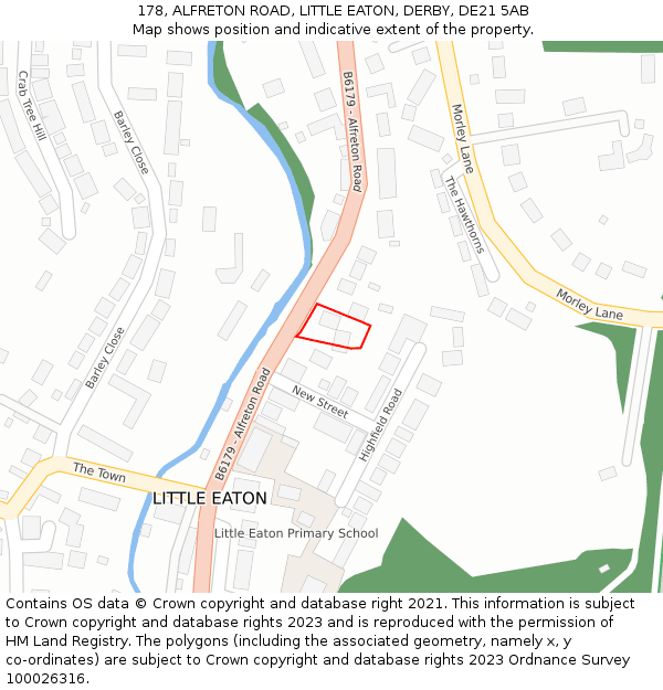 178, ALFRETON ROAD, LITTLE EATON, DERBY, DE21 5AB: Location map and indicative extent of plot