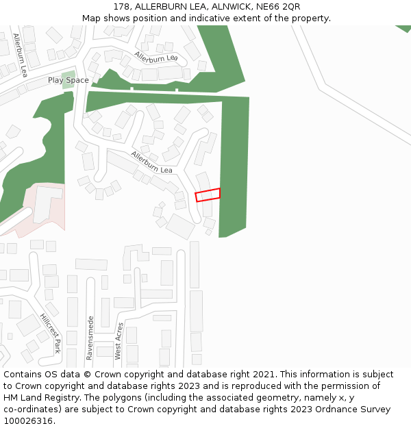 178, ALLERBURN LEA, ALNWICK, NE66 2QR: Location map and indicative extent of plot