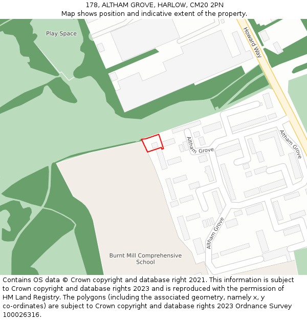 178, ALTHAM GROVE, HARLOW, CM20 2PN: Location map and indicative extent of plot