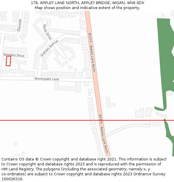 178, APPLEY LANE NORTH, APPLEY BRIDGE, WIGAN, WN6 9DX: Location map and indicative extent of plot