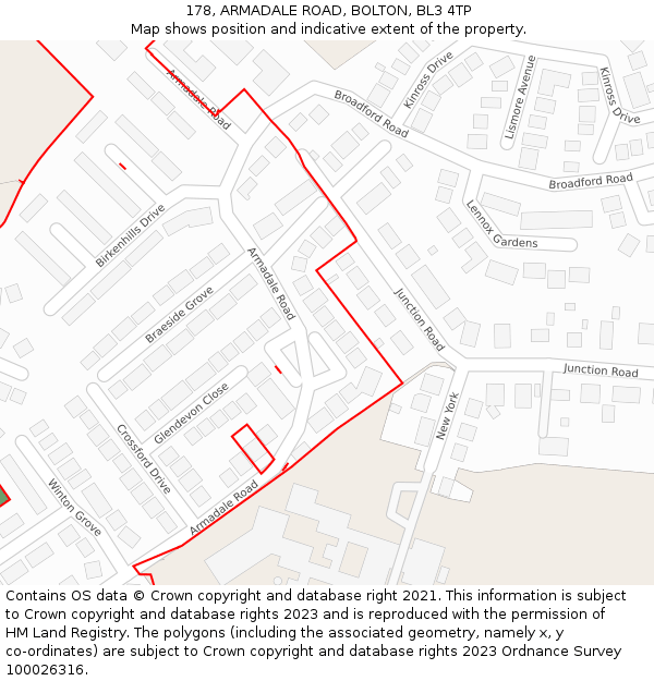 178, ARMADALE ROAD, BOLTON, BL3 4TP: Location map and indicative extent of plot
