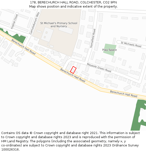 178, BERECHURCH HALL ROAD, COLCHESTER, CO2 9PN: Location map and indicative extent of plot