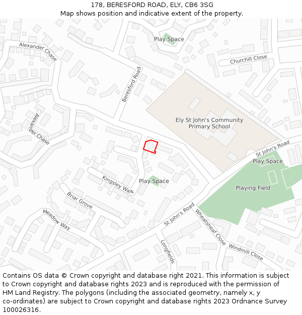 178, BERESFORD ROAD, ELY, CB6 3SG: Location map and indicative extent of plot